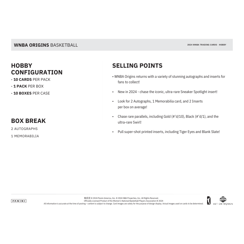 2024 Panini Origins WNBA Basketball Hobby Box