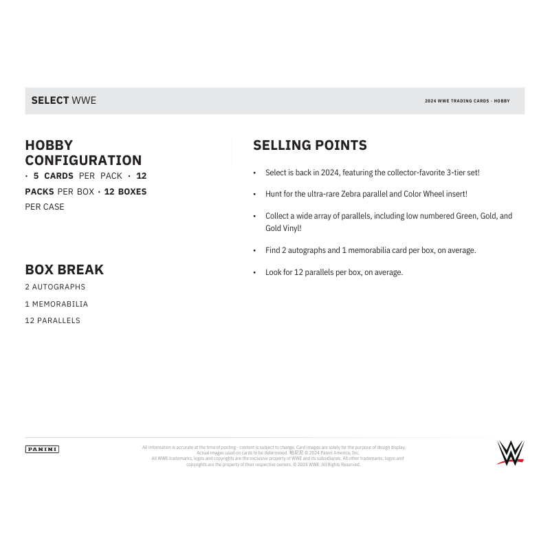 2024 Panini Select WWE Hobby 12 Box Case